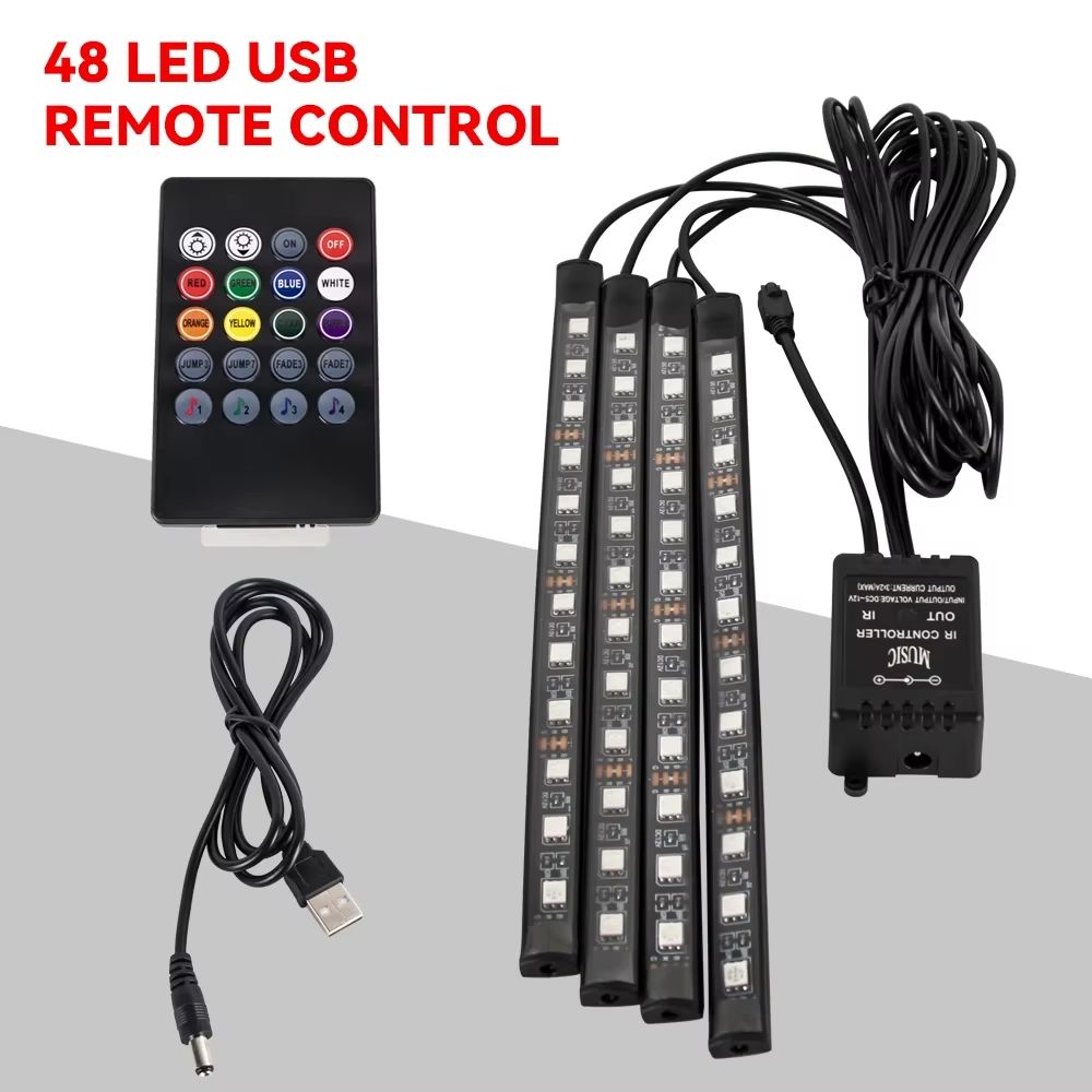 LED Car Interior Ambient Lights  RGB Footwell Lamp Kit With Remote  APP Music Control 10