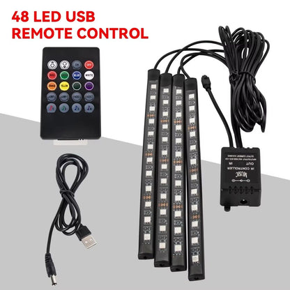 LED Car Interior Ambient Lights  RGB Footwell Lamp Kit With Remote  APP Music Control 10