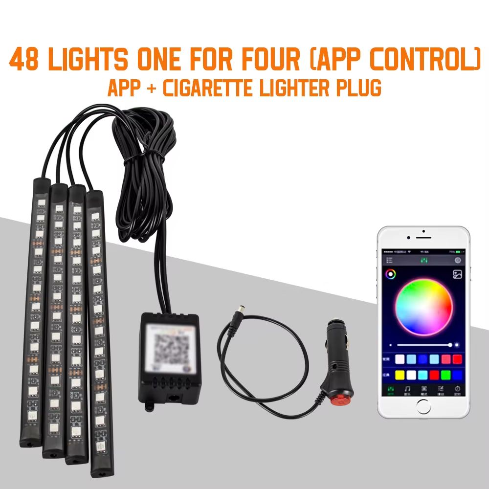 LED Car Interior Ambient Lights  RGB Footwell Lamp Kit With Remote  APP Music Control 11