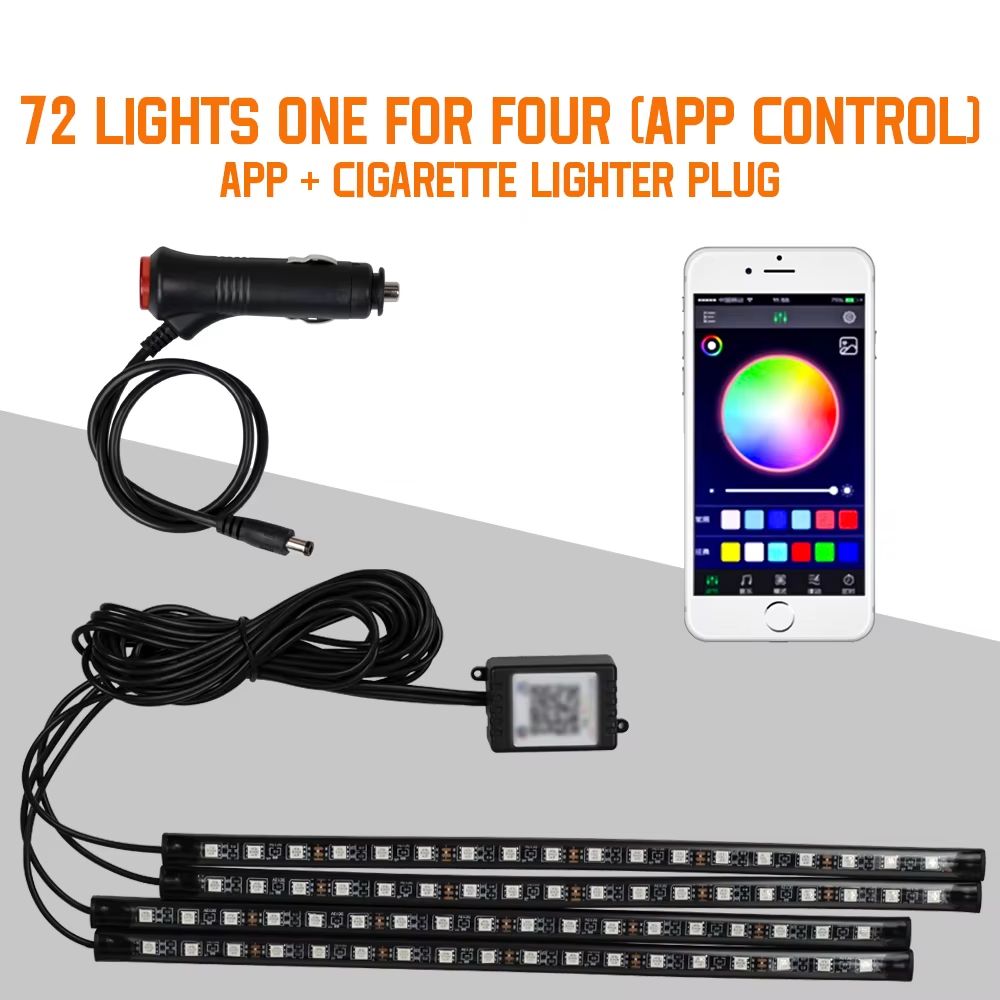 LED Car Interior Ambient Lights  RGB Footwell Lamp Kit With Remote  APP Music Control 15