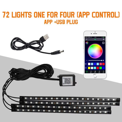 LED Car Interior Ambient Lights  RGB Footwell Lamp Kit With Remote  APP Music Control 16