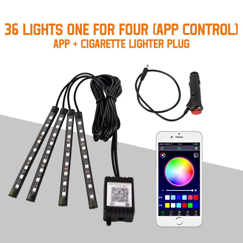 LED Car Interior Ambient Lights  RGB Footwell Lamp Kit With Remote  APP Music Control 17
