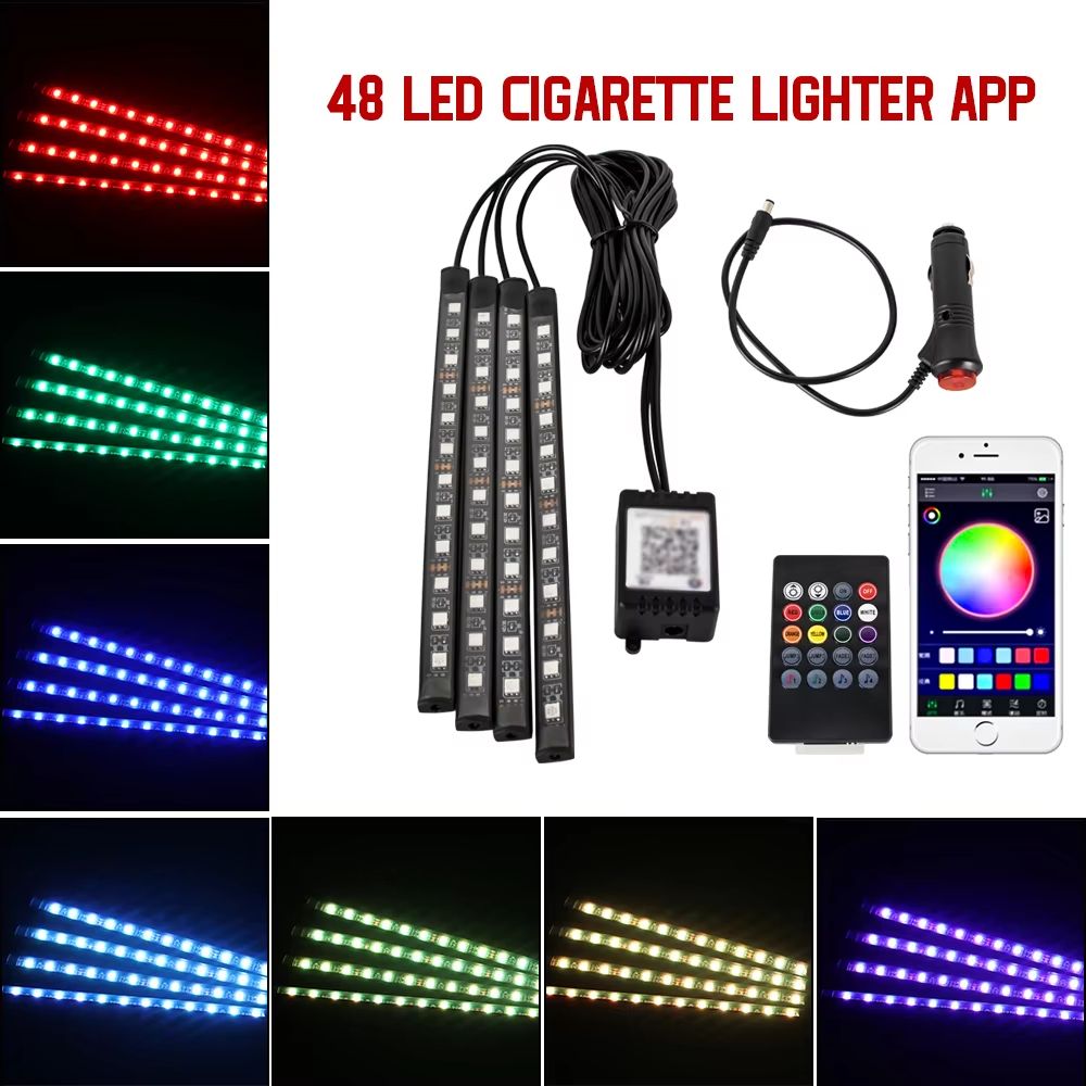 LED Car Interior Ambient Lights  RGB Footwell Lamp Kit With Remote  APP Music Control 18