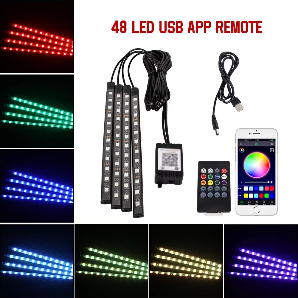LED Car Interior Ambient Lights  RGB Footwell Lamp Kit With Remote  APP Music Control 19