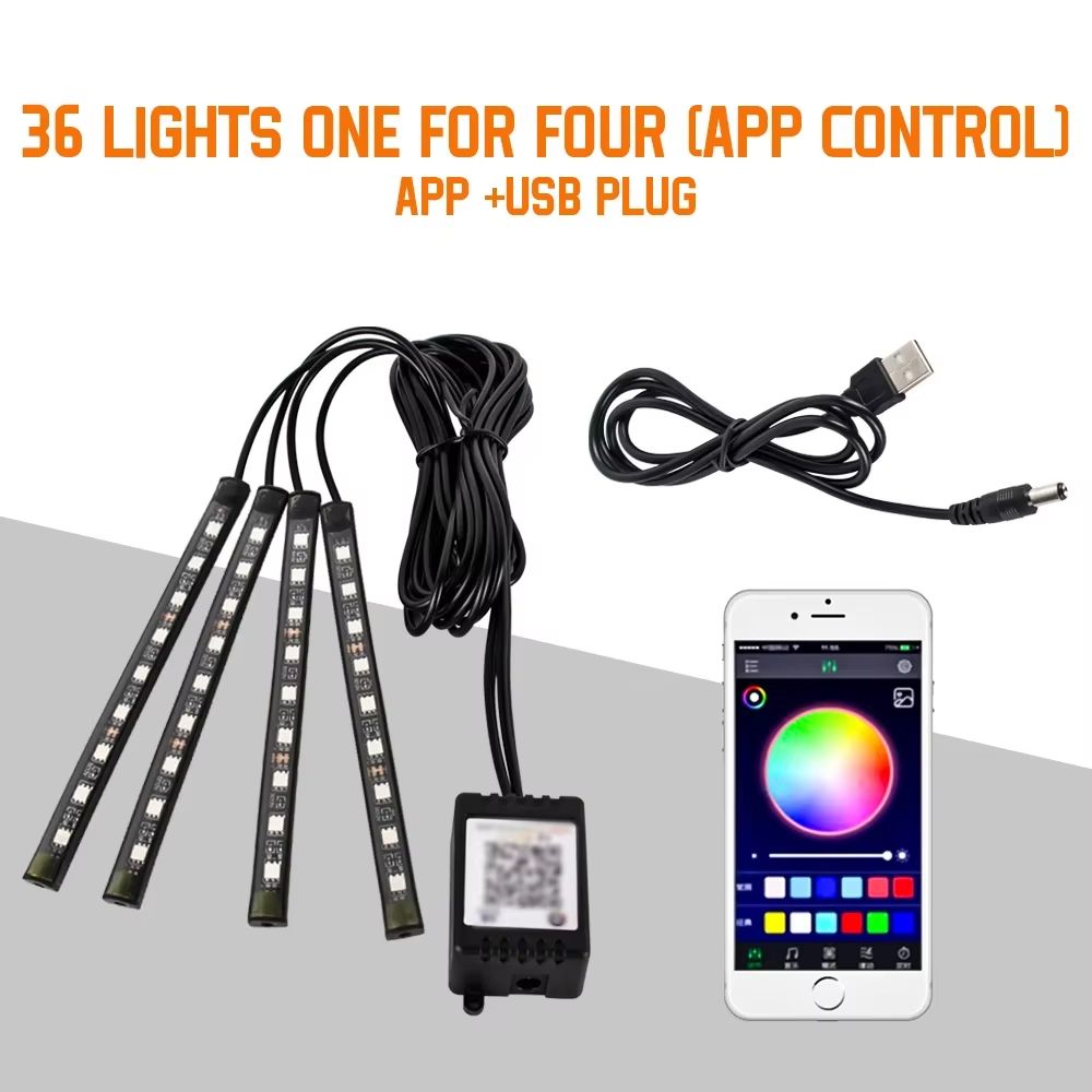 LED Car Interior Ambient Lights  RGB Footwell Lamp Kit With Remote  APP Music Control 8