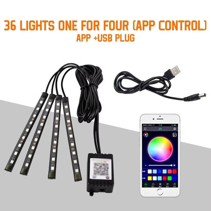 LED Car Interior Ambient Lights  RGB Footwell Lamp Kit With Remote  APP Music Control 8