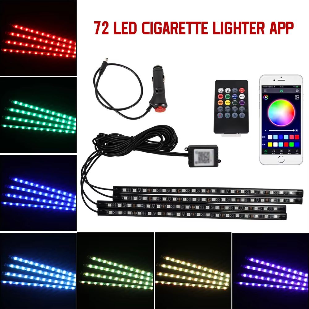 LED Car Interior Ambient Lights  RGB Footwell Lamp Kit With Remote  APP Music Control 20