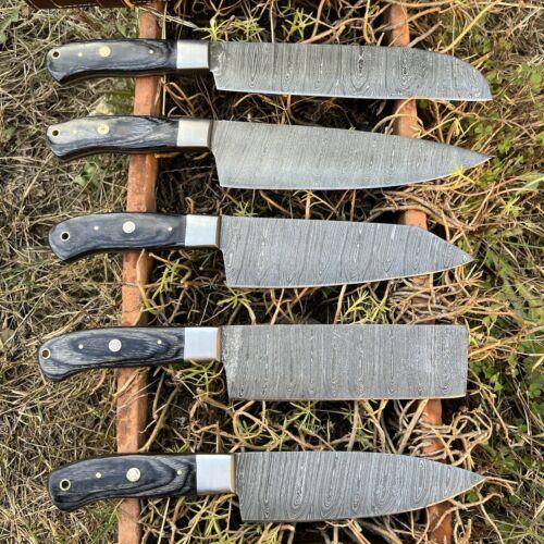 Premium Handmade Damascus Steel 5Pc Chef Knife Set | Forged Kitchen Knives