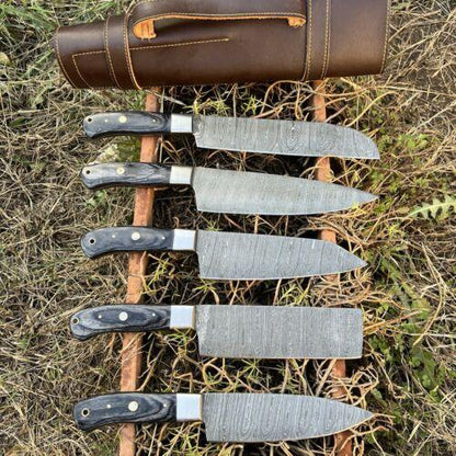 Premium Handmade Damascus Steel 5Pc Chef Knife Set  Forged Kitchen Knives 1