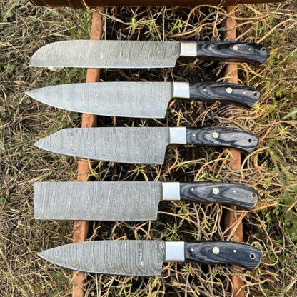 Premium Handmade Damascus Steel 5Pc Chef Knife Set  Forged Kitchen Knives 2