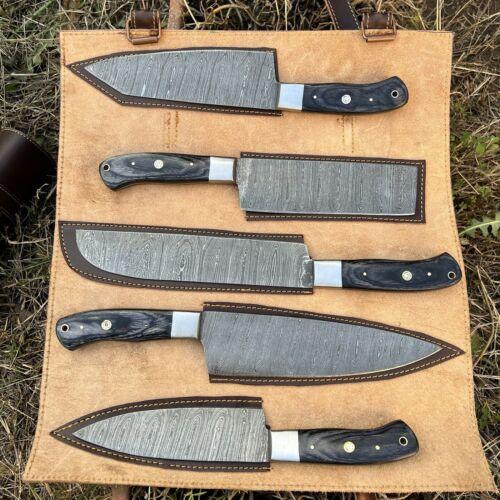 Premium Handmade Damascus Steel 5Pc Chef Knife Set  Forged Kitchen Knives 3