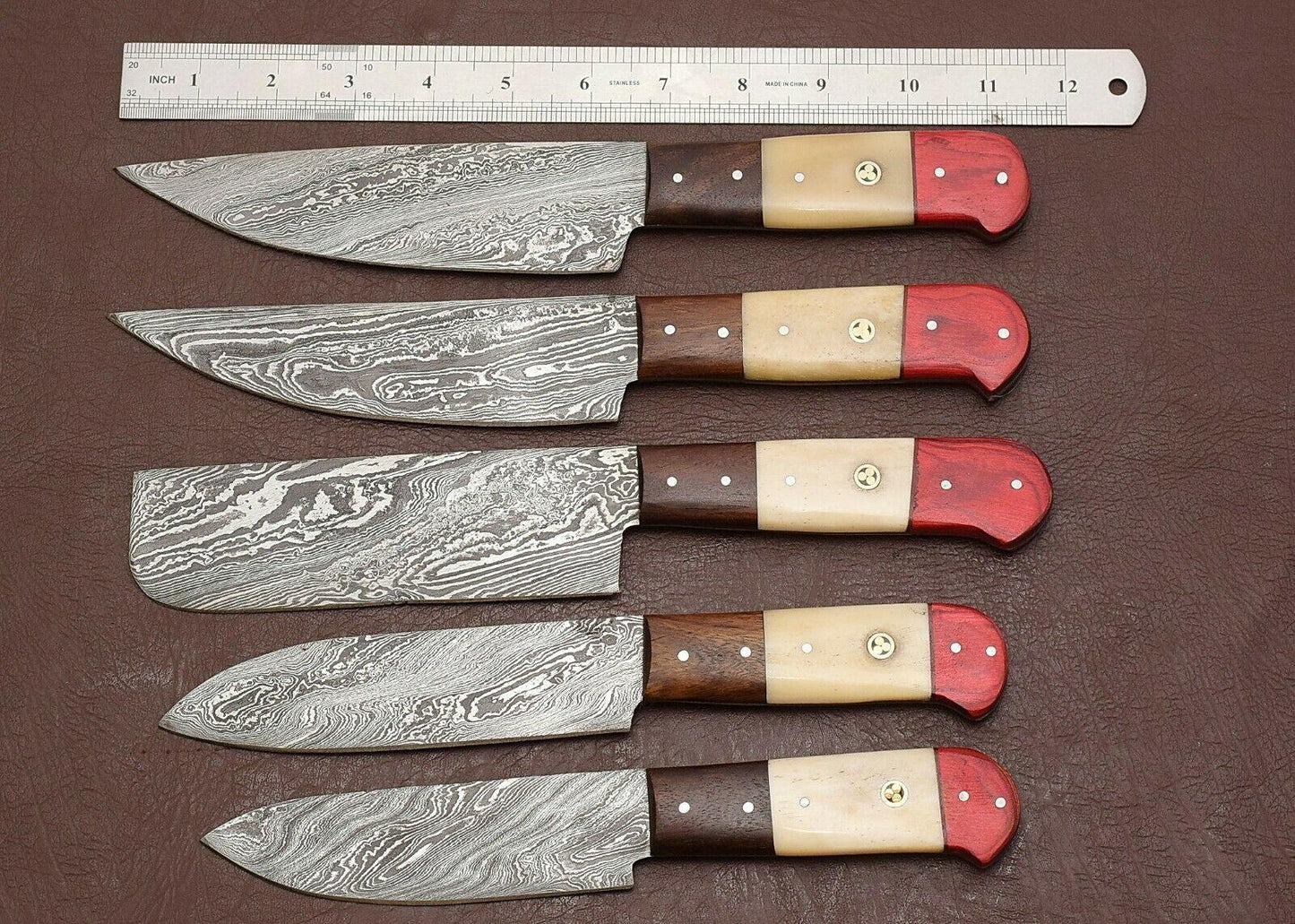Hand Forged Damascus Steel Kitchen Knife Set | 5 Pc Professional Chef Knives