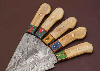 Custom Damascus Steel Chef Knives Set Of 5  Forged Kitchen Cutlery 2