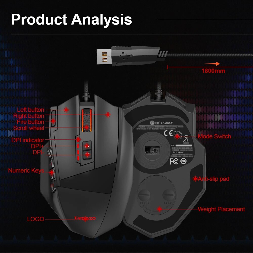 RGB Gaming Mouse X39 USB Wired 19 Buttons Programmable Game Optical Mice For Computer PC Laptop 4