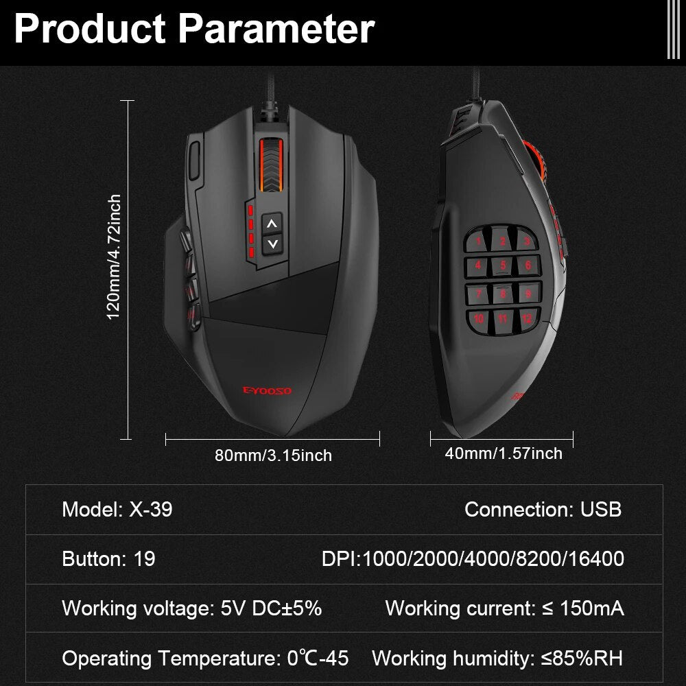 RGB Gaming Mouse X39 USB Wired 19 Buttons Programmable Game Optical Mice For Computer PC Laptop 5