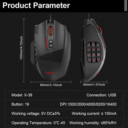 RGB Gaming Mouse X39 USB Wired 19 Buttons Programmable Game Optical Mice For Computer PC Laptop 5