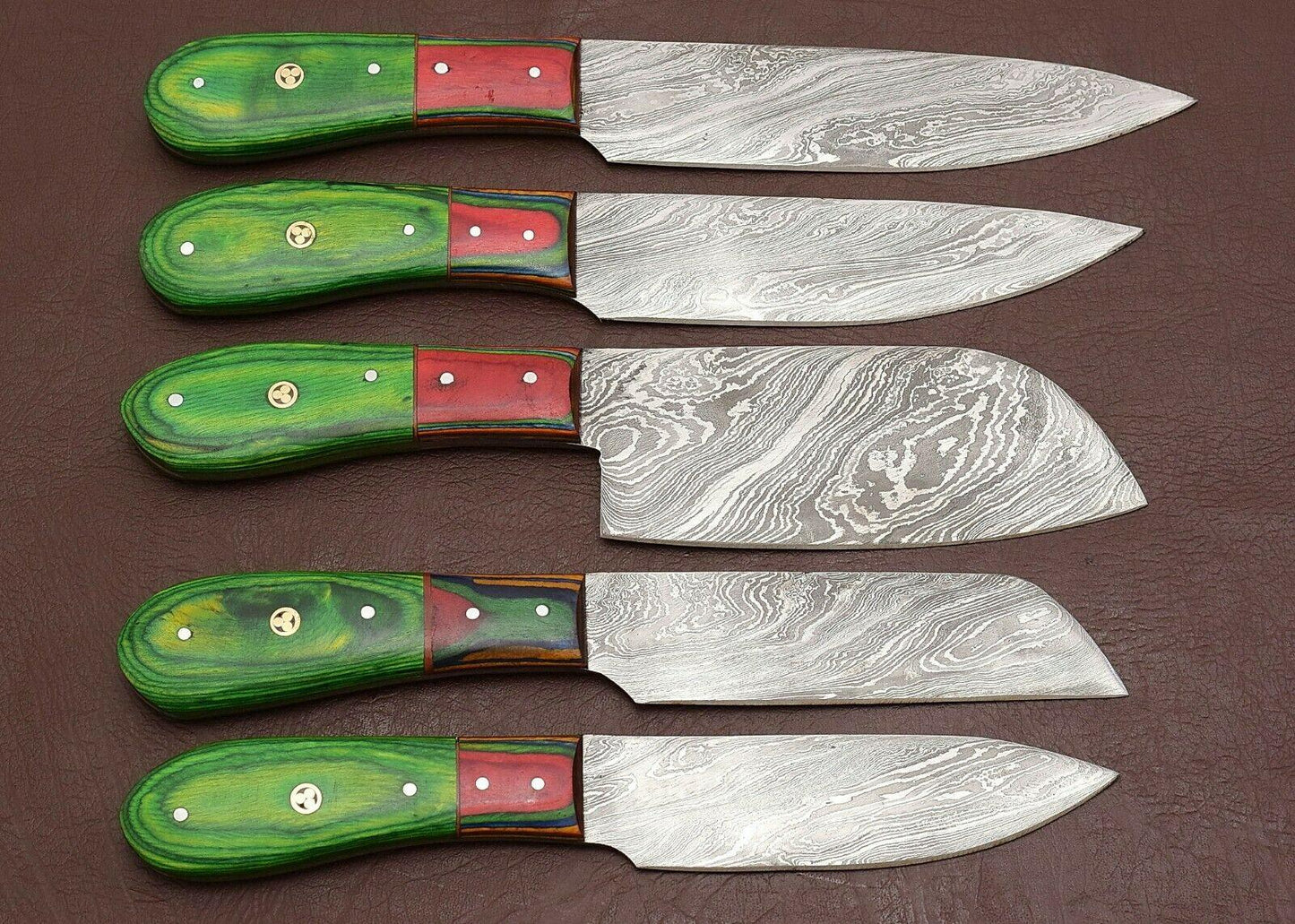 Artisan Handmade Damascus Steel 5Pc Kitchen Knife Collection
