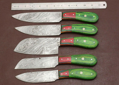 Artisan Handmade Damascus Steel 5Pc Kitchen Knife Collection 3