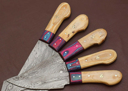 Professional Damascus Steel Kitchen Knife Set  Hand Forged Chef Knives 1