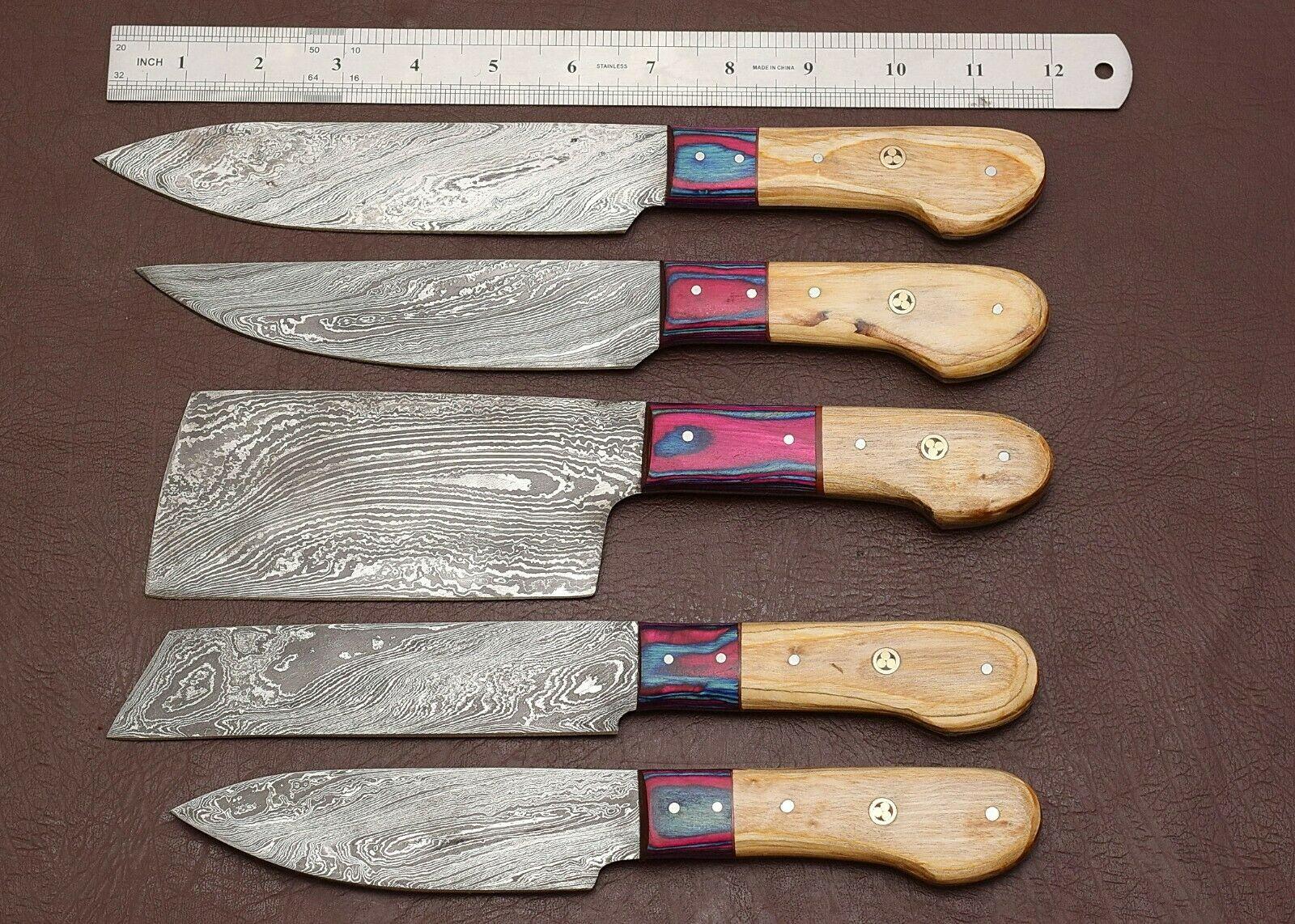 Professional Damascus Steel Kitchen Knife Set  Hand Forged Chef Knives 3