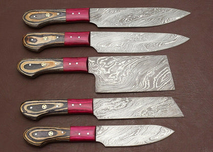 Custom Hand Forged Damascus Steel Knife Set  5 Pc Chef Collection 2
