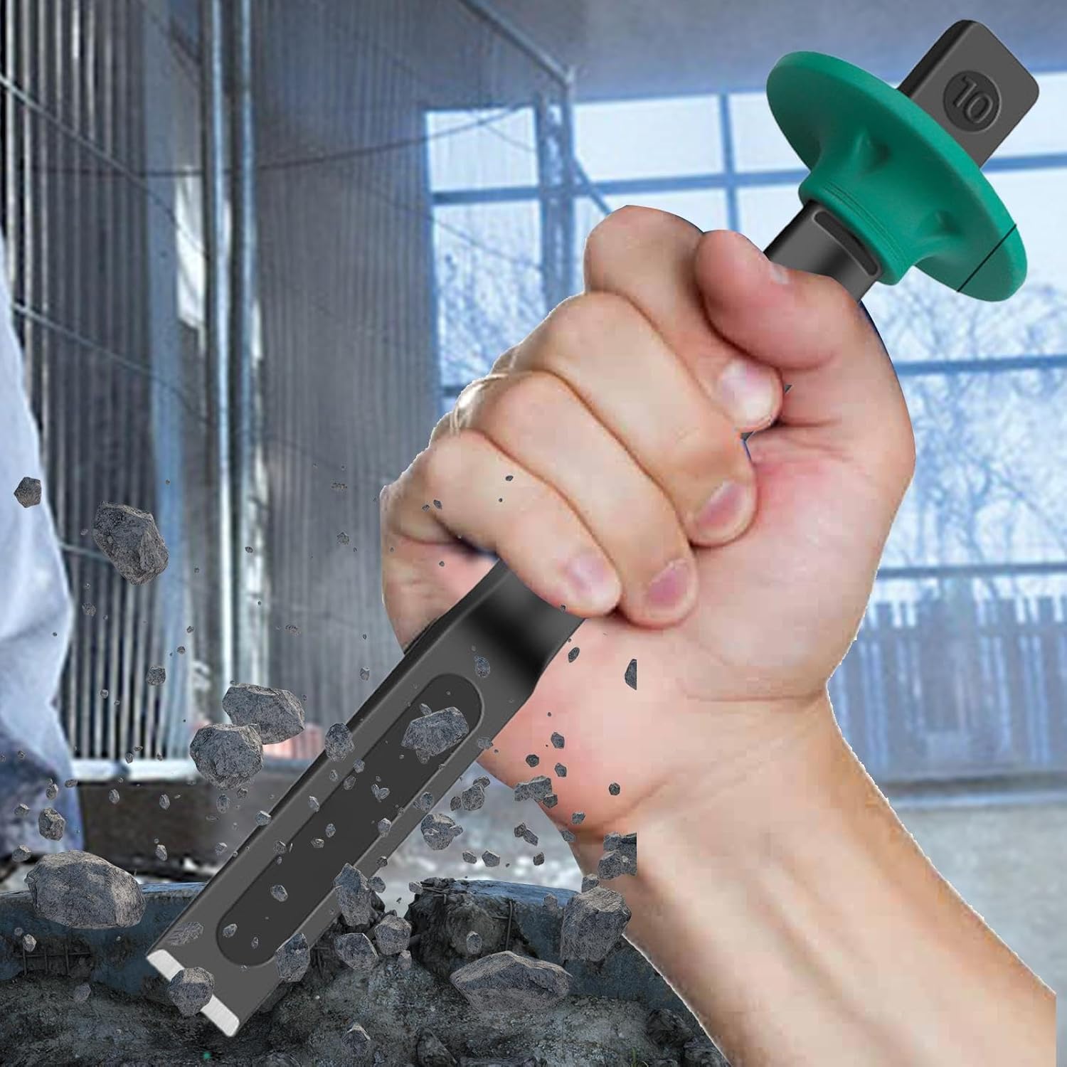Heavy Duty Flat Chisel for Masonry & Concrete, Chrome Vanadium Steel Engraving Cut Tool with Secure Hand Guard