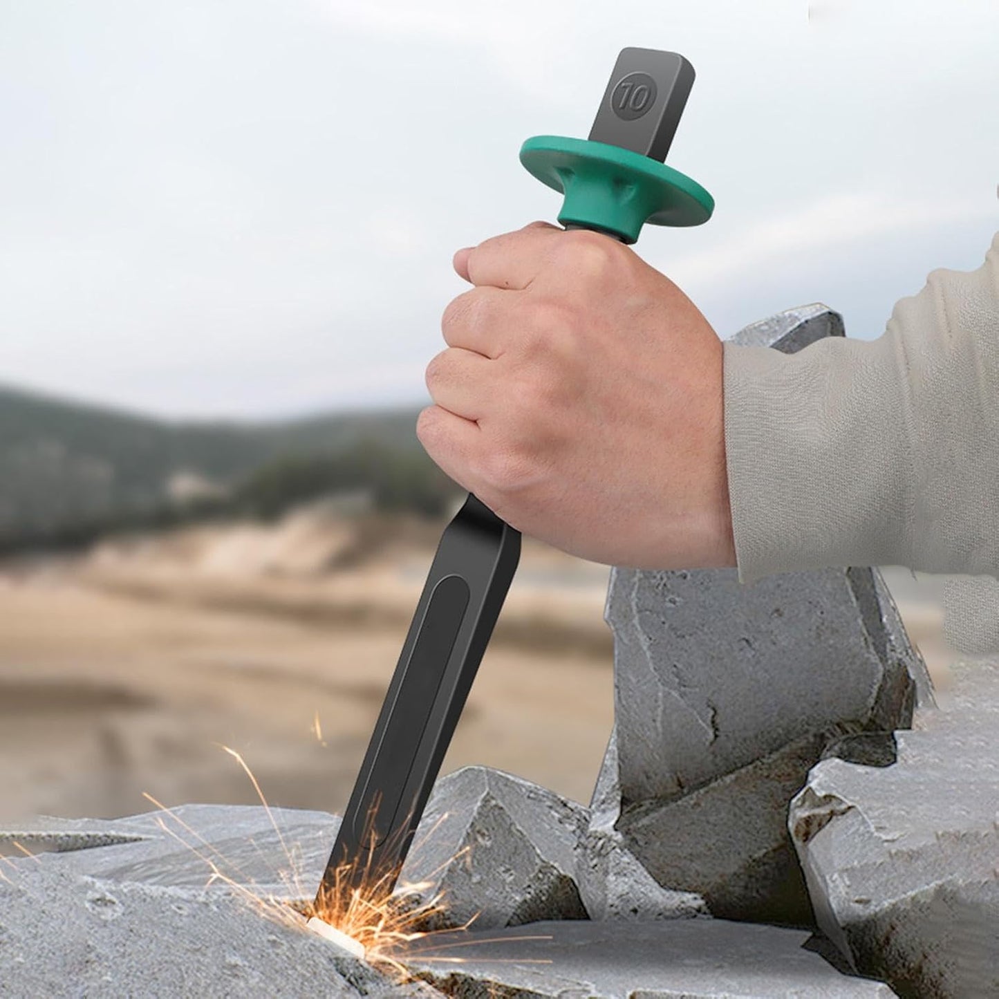 Heavy Duty Flat Chisel for Masonry & Concrete, Chrome Vanadium Steel Engraving Cut Tool with Secure Hand Guard