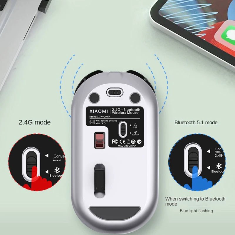 Wireless Xiaomi Mouse 2.4 GHz, Anti-Slip Desktop, 1600 DPI Adjustable, USB Rechargeable, Dual Mode Silence for Windows