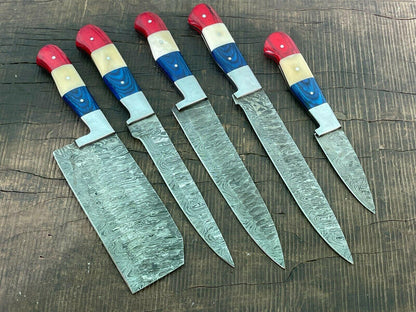 Luxury Handmade Damascus Steel Chef Knife Set With Wooden Handles 1