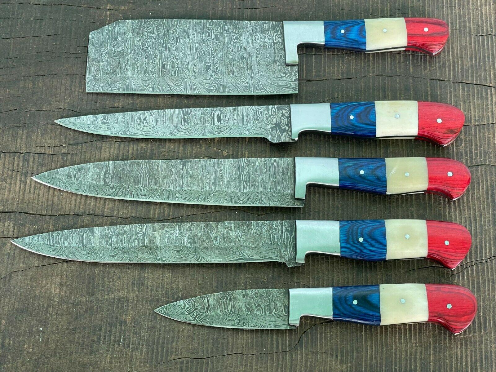 Luxury Handmade Damascus Steel Chef Knife Set With Wooden Handles 2