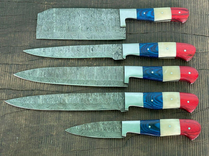 Luxury Handmade Damascus Steel Chef Knife Set With Wooden Handles 2