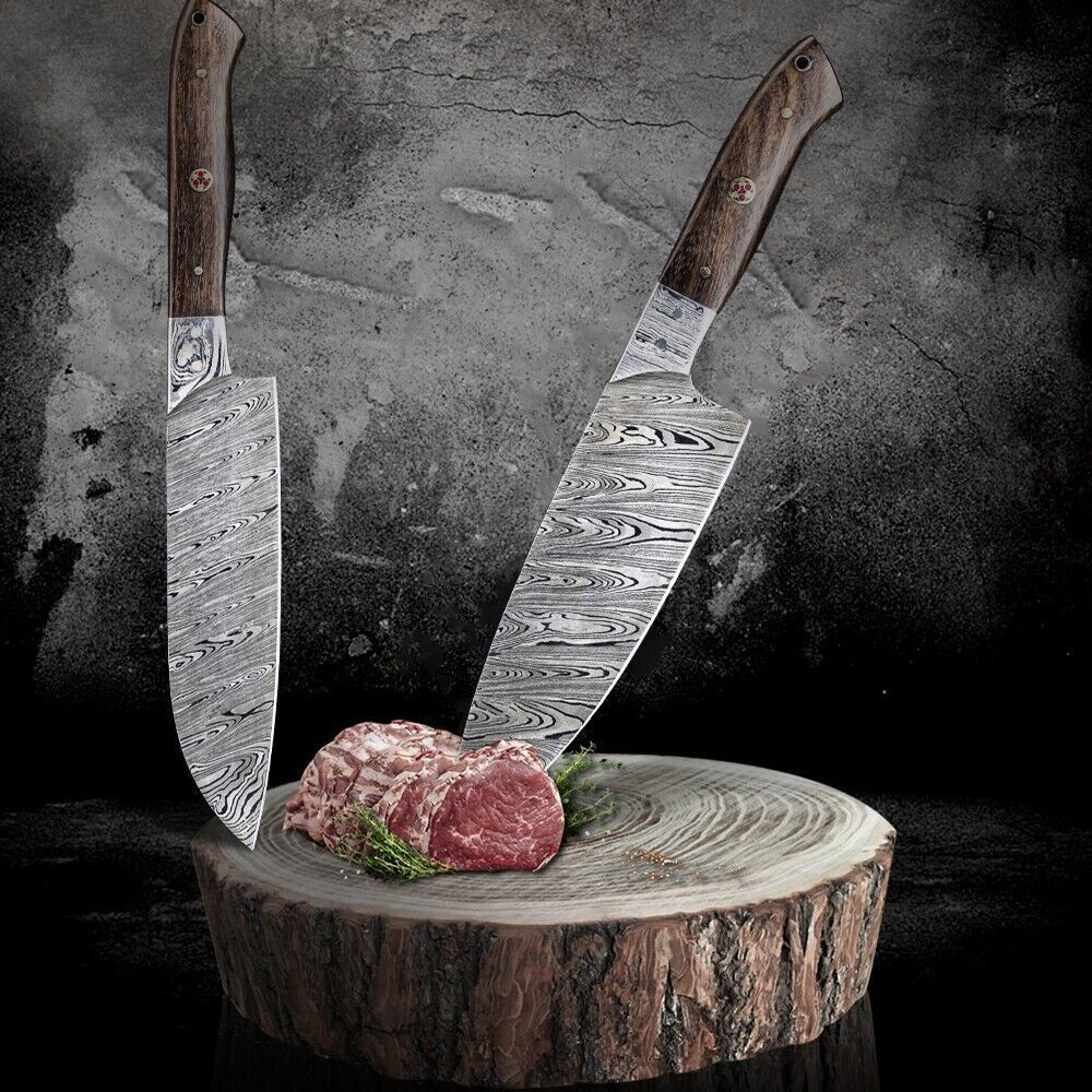 Damascus Steel Forged Kitchen Knives  5 Pc Handmade Chef Set 1