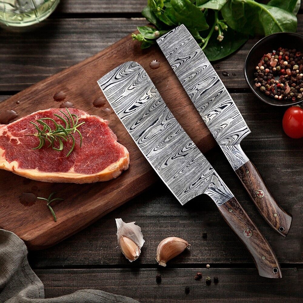 Damascus Steel Forged Kitchen Knives  5 Pc Handmade Chef Set 2
