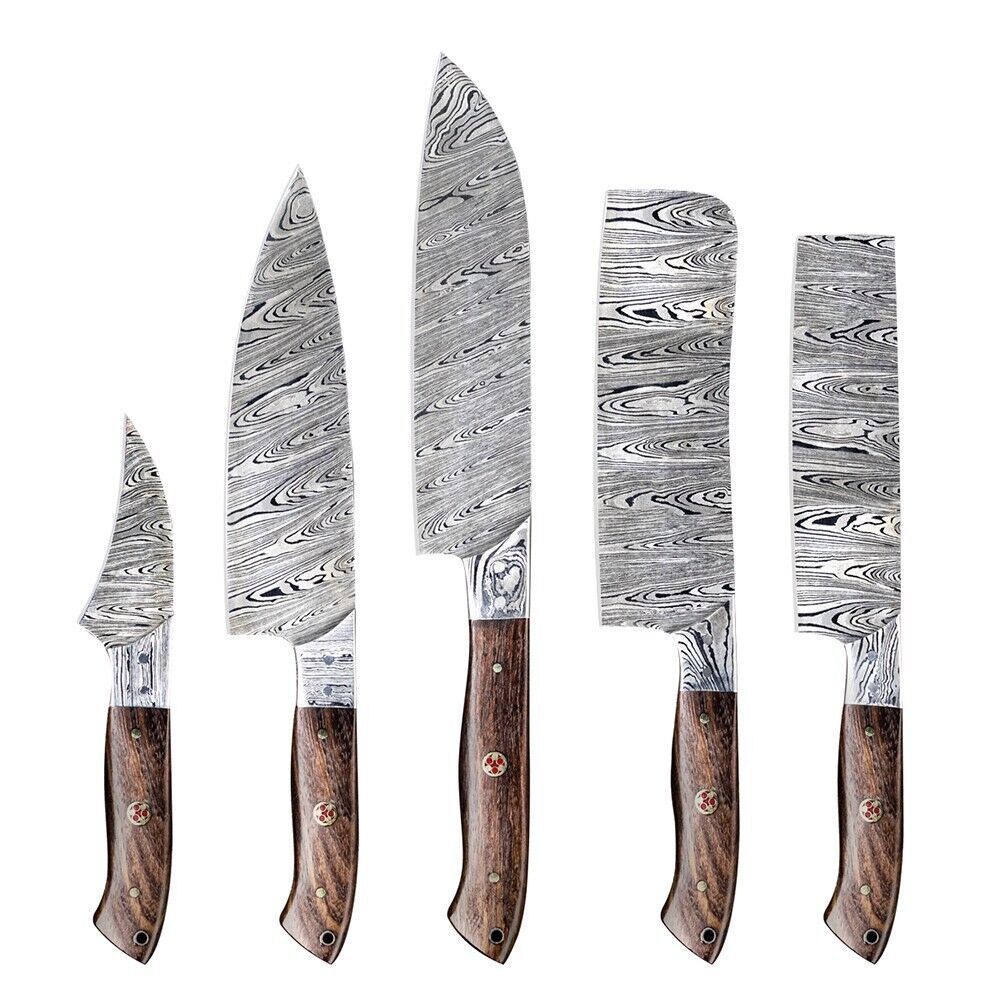 Damascus Steel Forged Kitchen Knives | 5 Pc Handmade Chef Set