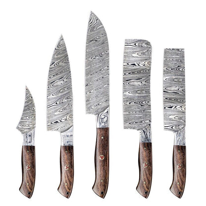 Damascus Steel Forged Kitchen Knives | 5 Pc Handmade Chef Set