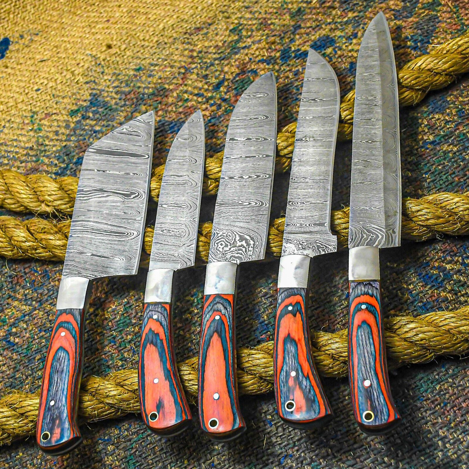 Custom Handmade Damascus Steel Chef Knives  5 Pc Cutlery Set 1