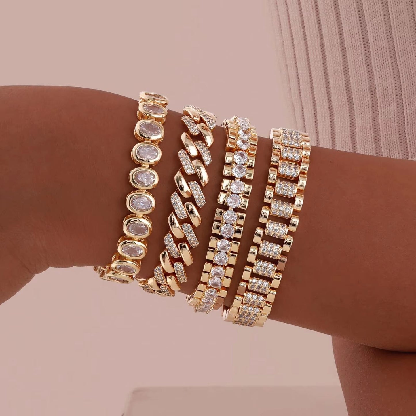 14K Gold Plated Paperclip Chain Bracelet – Adjustable Cubic Zirconia Link Jewelry for Women