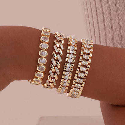 14K Gold Plated Paperclip Chain Bracelet – Adjustable Cubic Zirconia Link Jewelry for Women