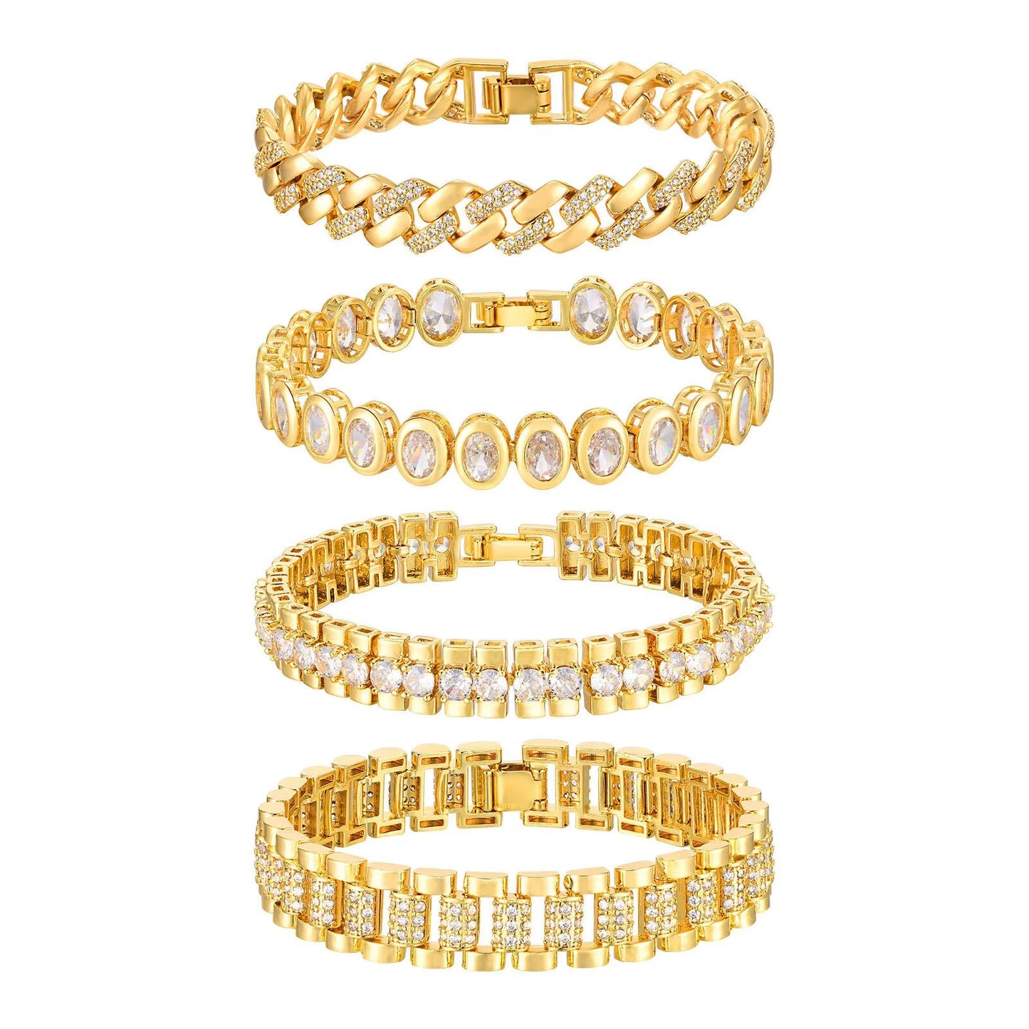 14K Gold Plated Paperclip Chain Bracelet  Adjustable Cubic Zirconia Link Jewelry For Women 1