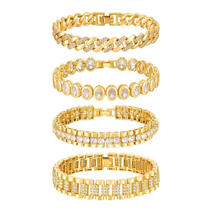 14K Gold Plated Paperclip Chain Bracelet  Adjustable Cubic Zirconia Link Jewelry For Women 1