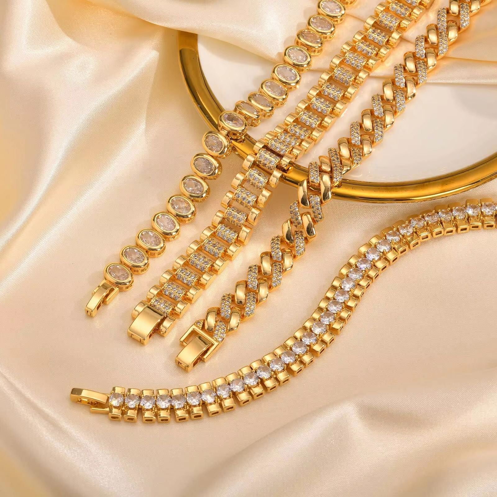 14K Gold Plated Paperclip Chain Bracelet  Adjustable Cubic Zirconia Link Jewelry For Women 2