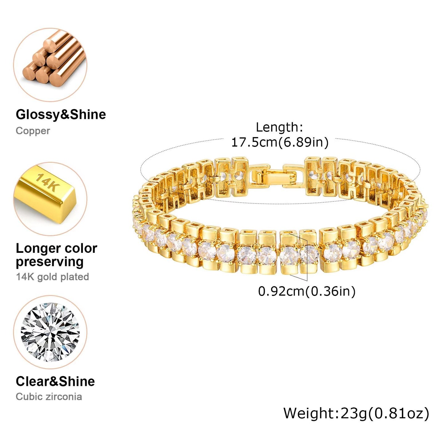 14K Gold Plated Paperclip Chain Bracelet  Adjustable Cubic Zirconia Link Jewelry For Women 3