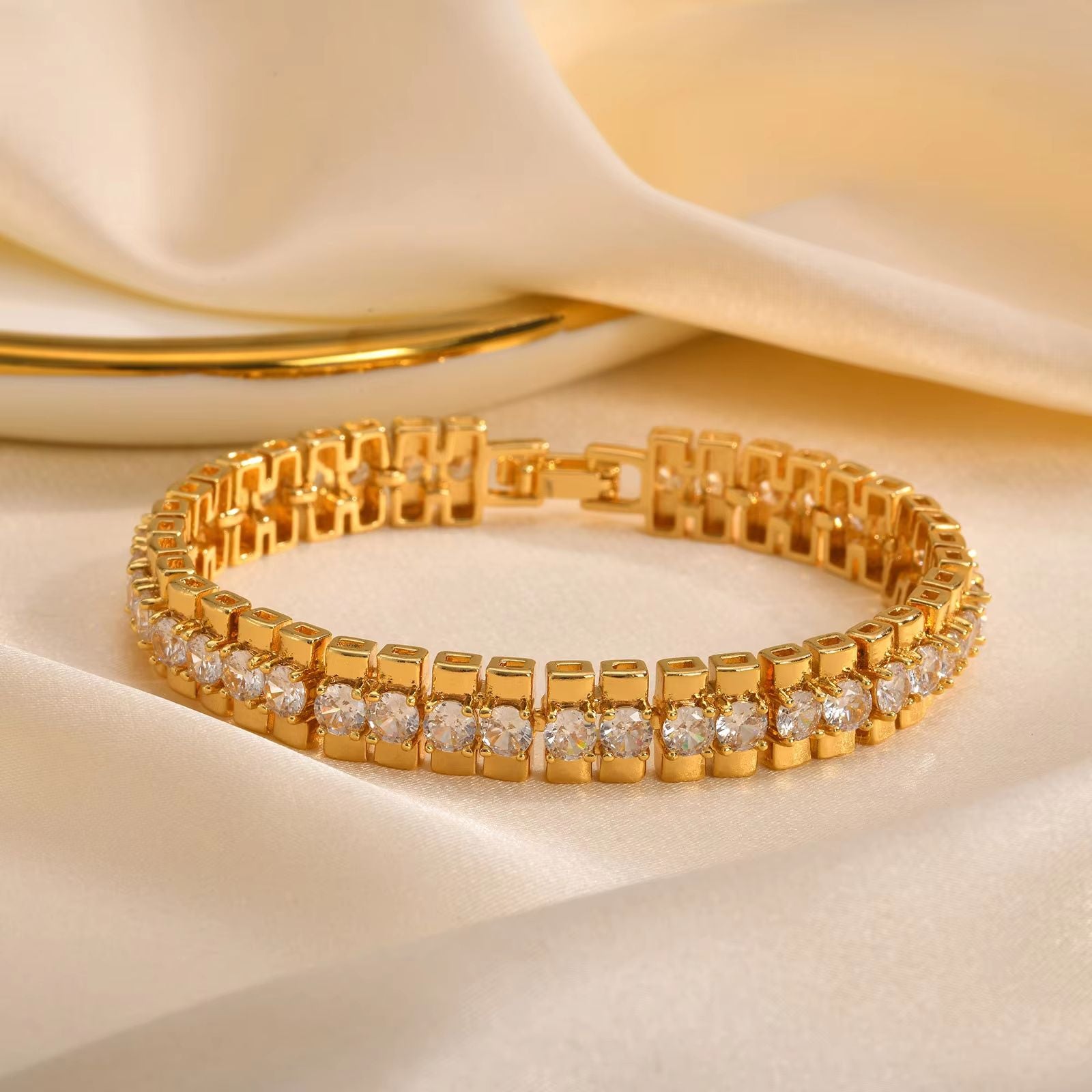 14K Gold Plated Paperclip Chain Bracelet  Adjustable Cubic Zirconia Link Jewelry For Women 4