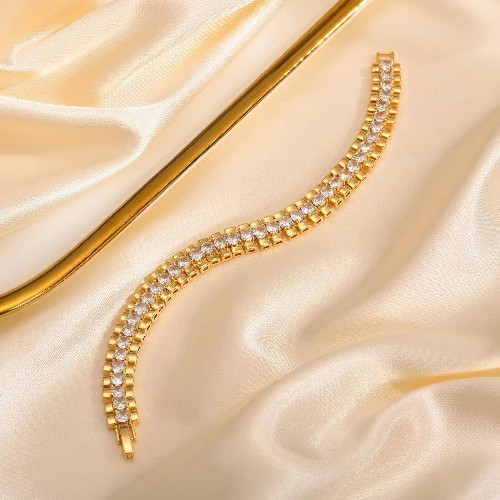 14K Gold Plated Paperclip Chain Bracelet  Adjustable Cubic Zirconia Link Jewelry For Women 5