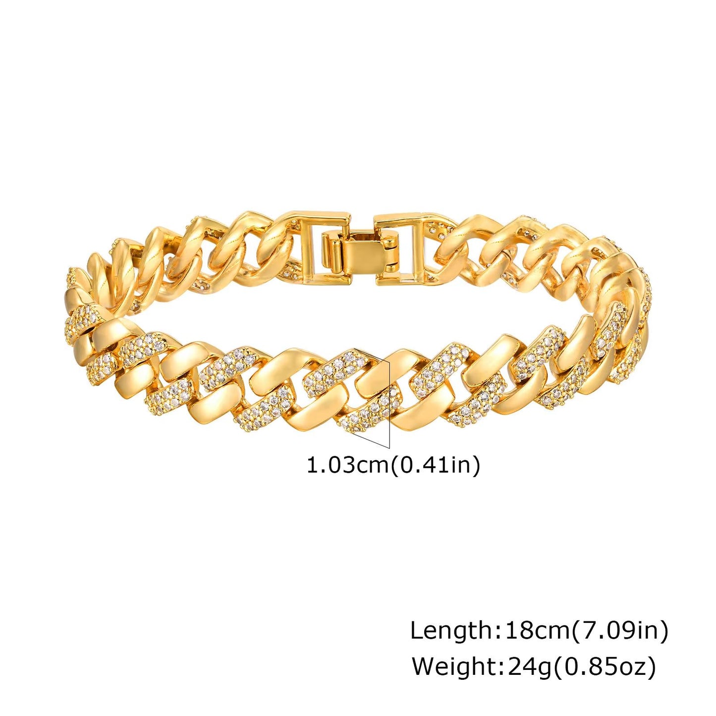 14K Gold Plated Paperclip Chain Bracelet  Adjustable Cubic Zirconia Link Jewelry For Women 7
