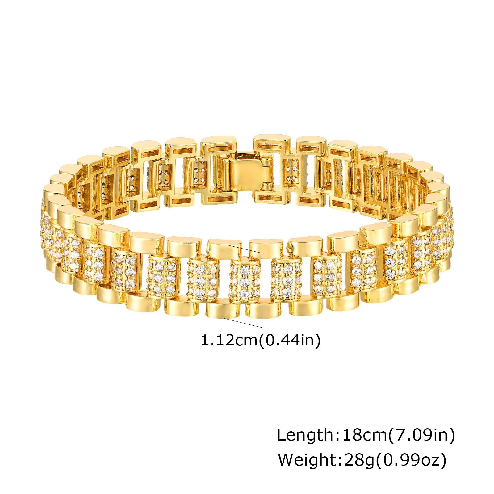 14K Gold Plated Paperclip Chain Bracelet  Adjustable Cubic Zirconia Link Jewelry For Women 8