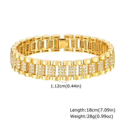 14K Gold Plated Paperclip Chain Bracelet  Adjustable Cubic Zirconia Link Jewelry For Women 8