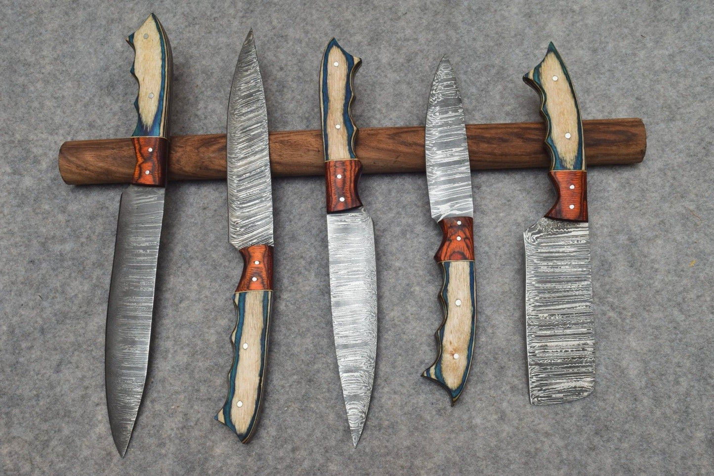 Forged Damascus Steel Chef Knives  5 Piece Handmade Kitchen Set 1