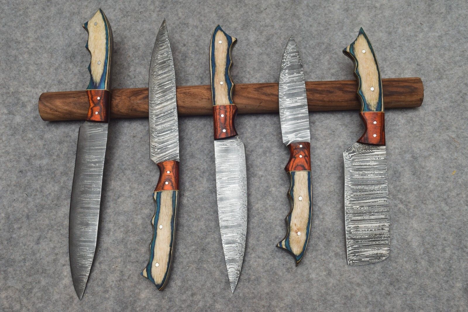 Forged Damascus Steel Chef Knives  5 Piece Handmade Kitchen Set 1