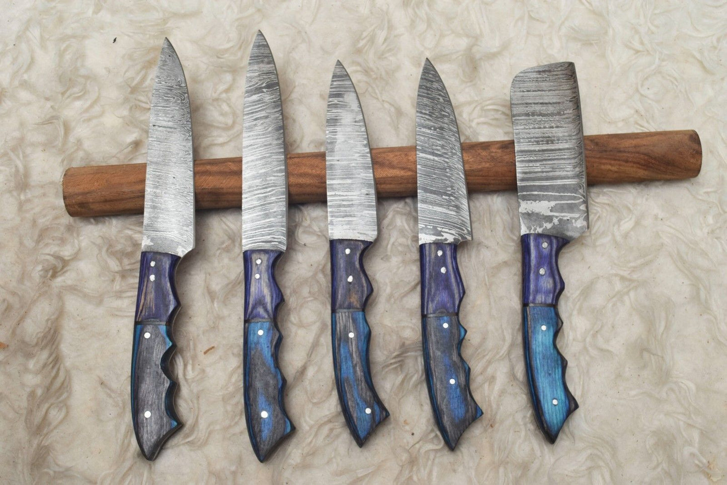 Premium Handmade Damascus Chef Knife Set Of 5 With Wood Handles 1